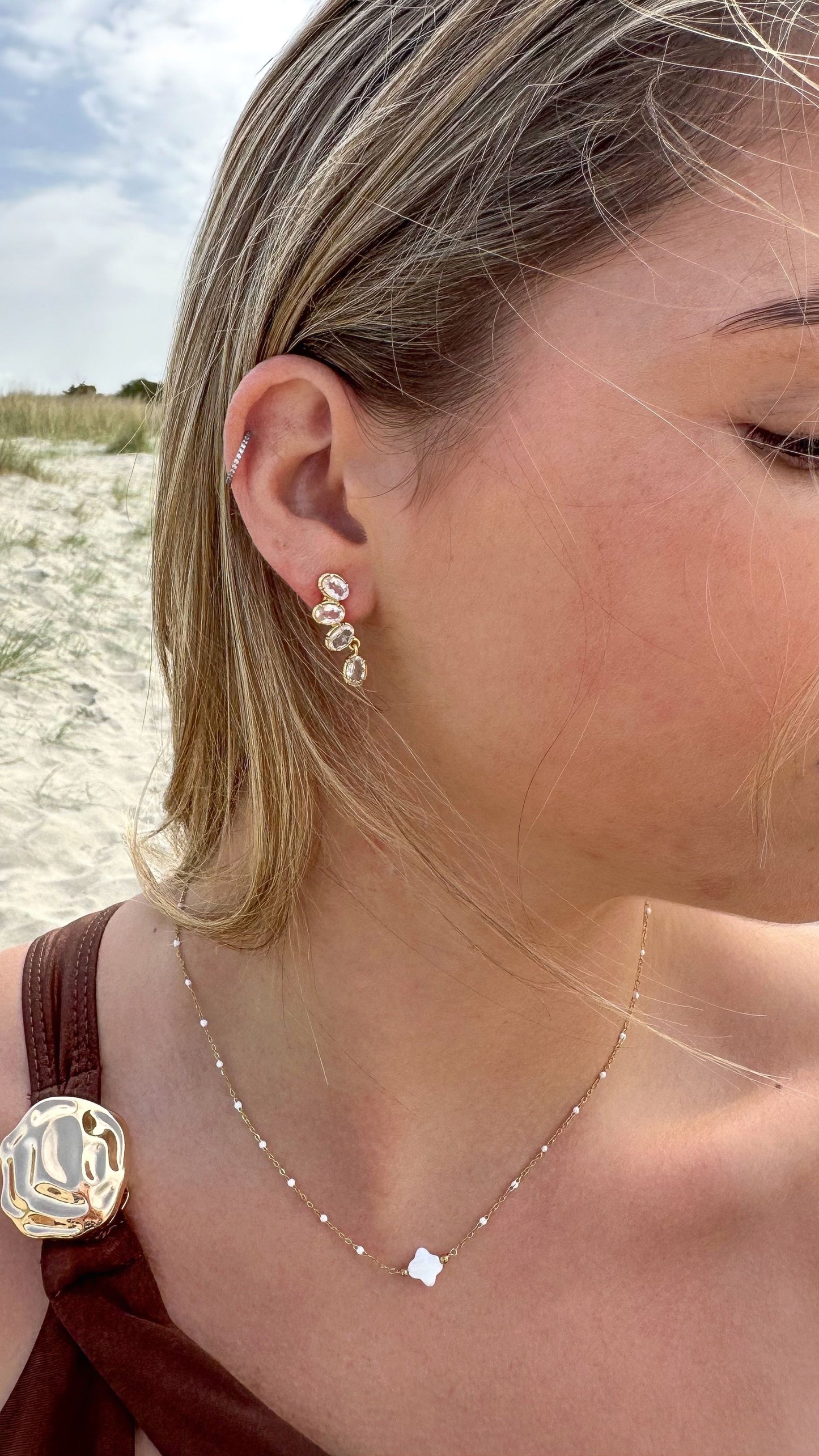 Boucles "Juliette" pierre de lune