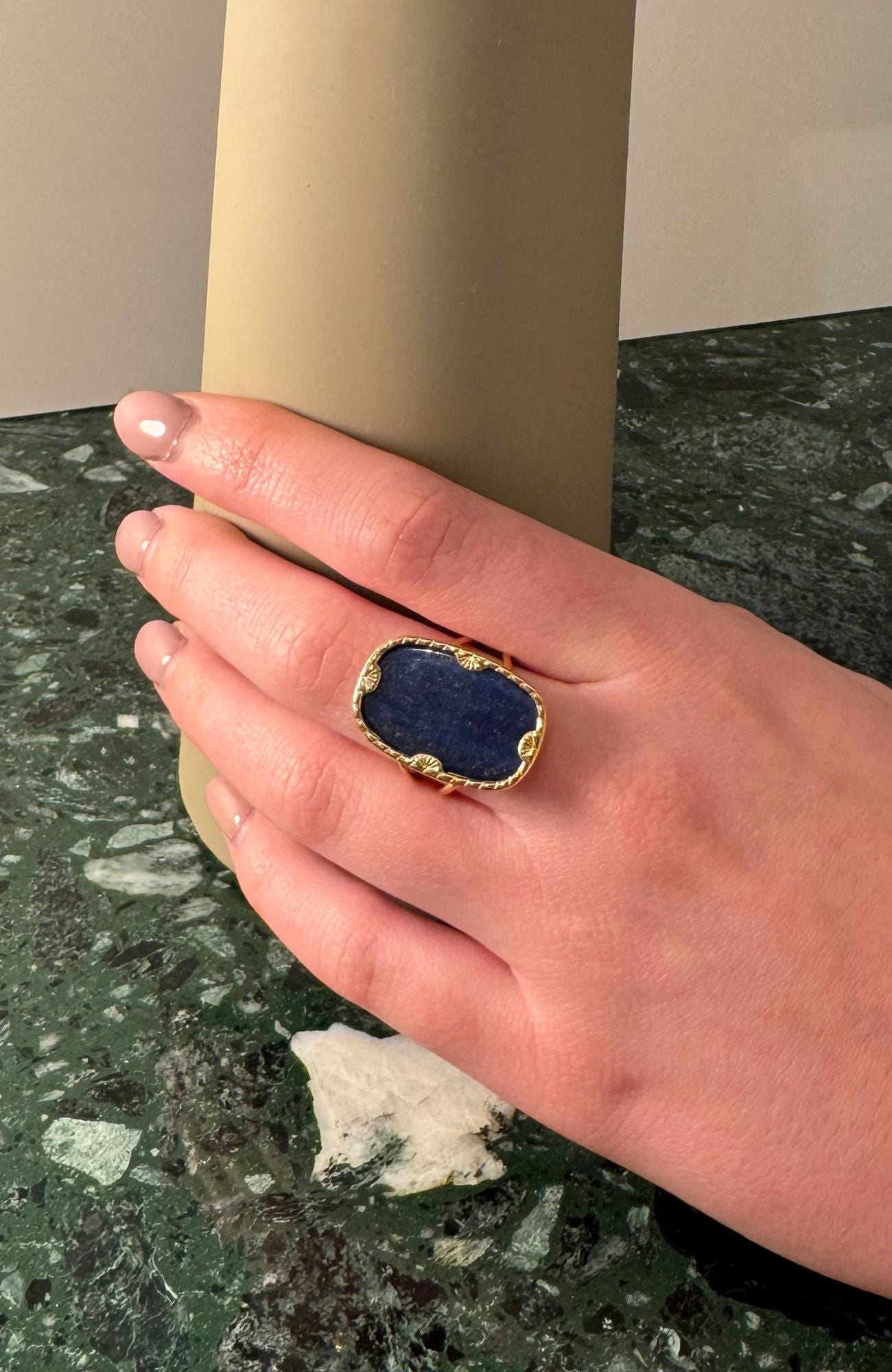 Bague "Oïa" sable bleu