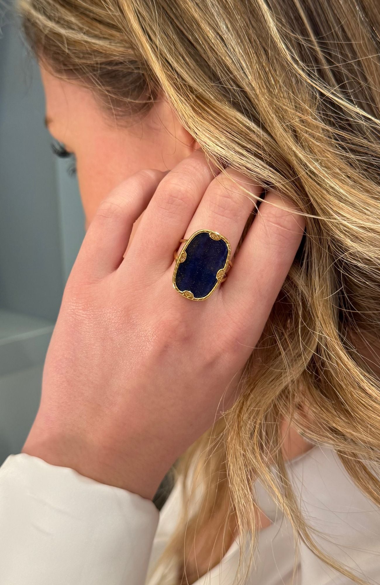 Bague "Oïa" sable bleu