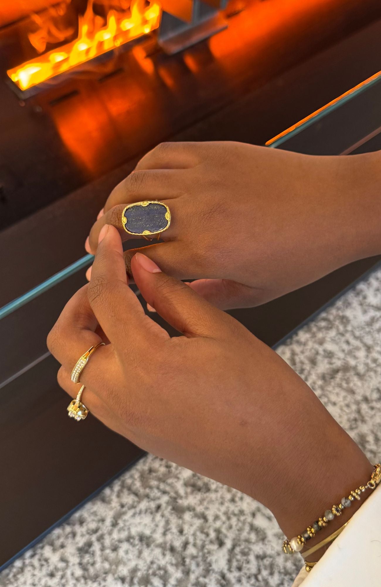 Bague "Oïa" sable bleu