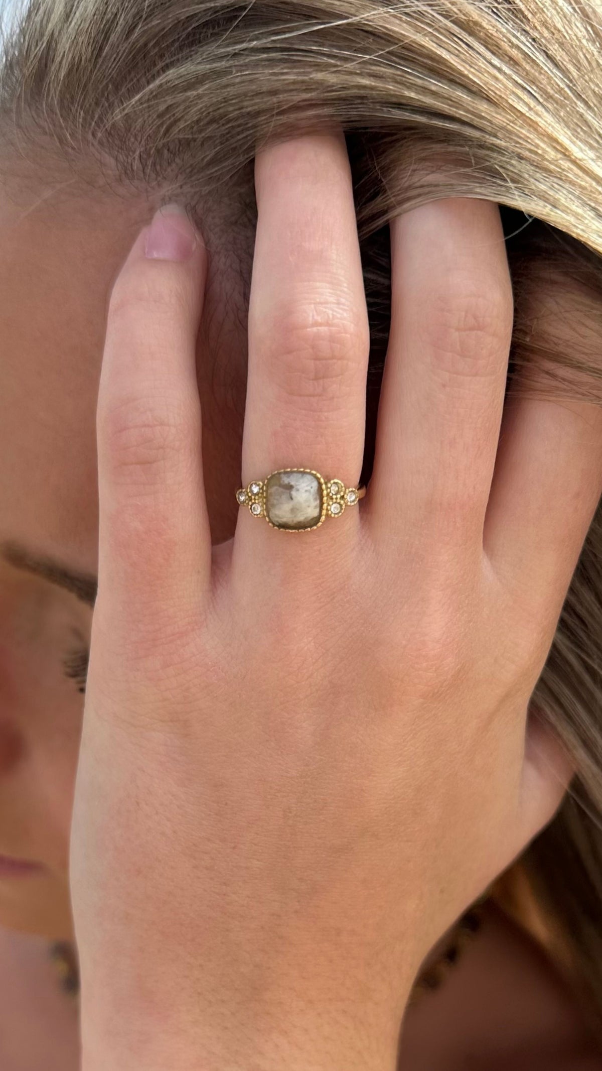 Bague Juliette jaspe naturel en acier inoxydable doré - Emilya Bijoux