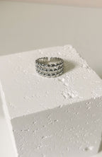 Bague Hazel argentée, trois rangées de perles bombées, acier inoxydable - Emilya Bijoux