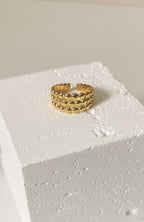 Bague Hazel dorée, trois rangées de perles bombées, acier inoxydable - Emilya Bijoux