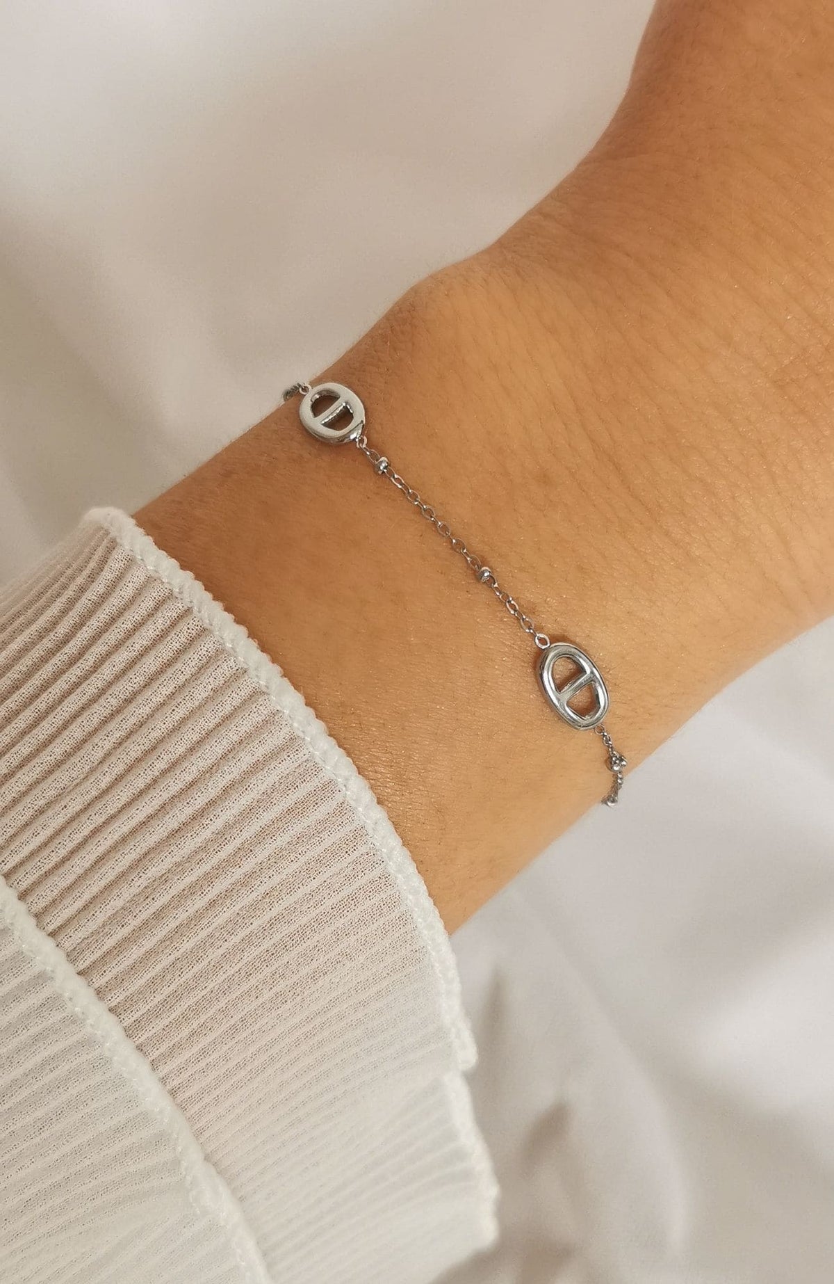 Bracelet Ambre argenté avec maillons ovales façon marine en acier inoxydable