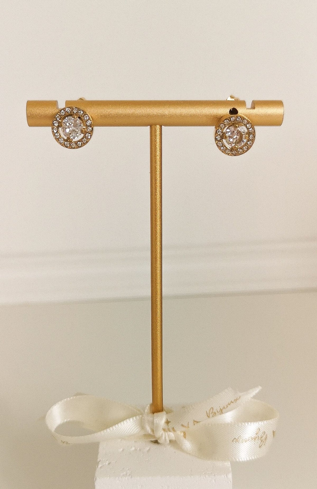 Boucles d'oreilles Rosy dorées en acier inoxydable, puce ronde scintillante